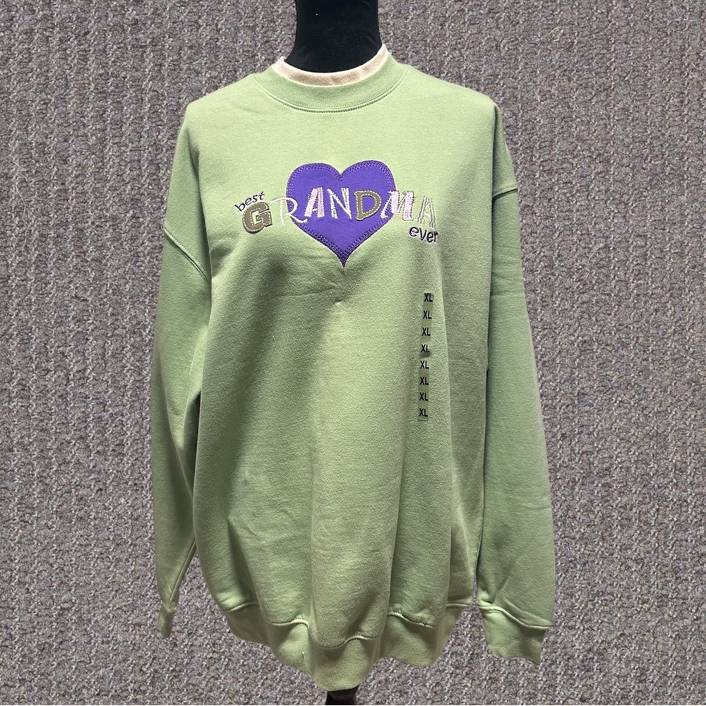 Best Grandma Ever Top Embroidered Cotton Lime Green Size XL